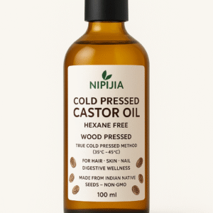 Nipijia Cold Pressed Castor Oil – 100% Pure & Natural | Hexane-Free | Wood Pressed | For Hair Growth, Skin & Nails | Glass Bottle (500ml)